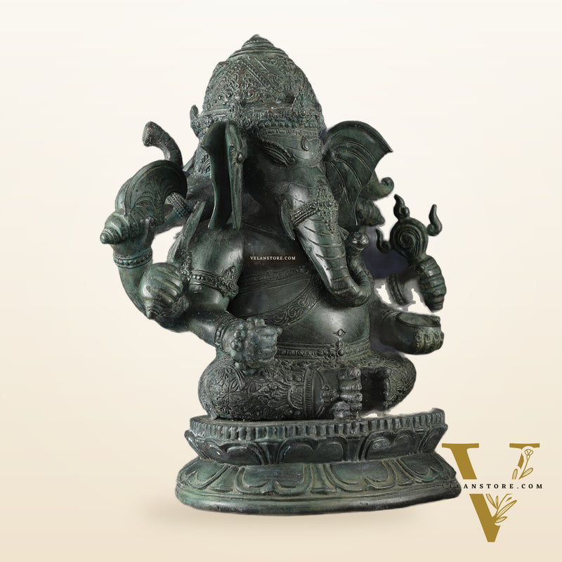 Vintage Balinese Bronze Ganesha Sculpture – Three-Headed, 16" Lost Wax Casting