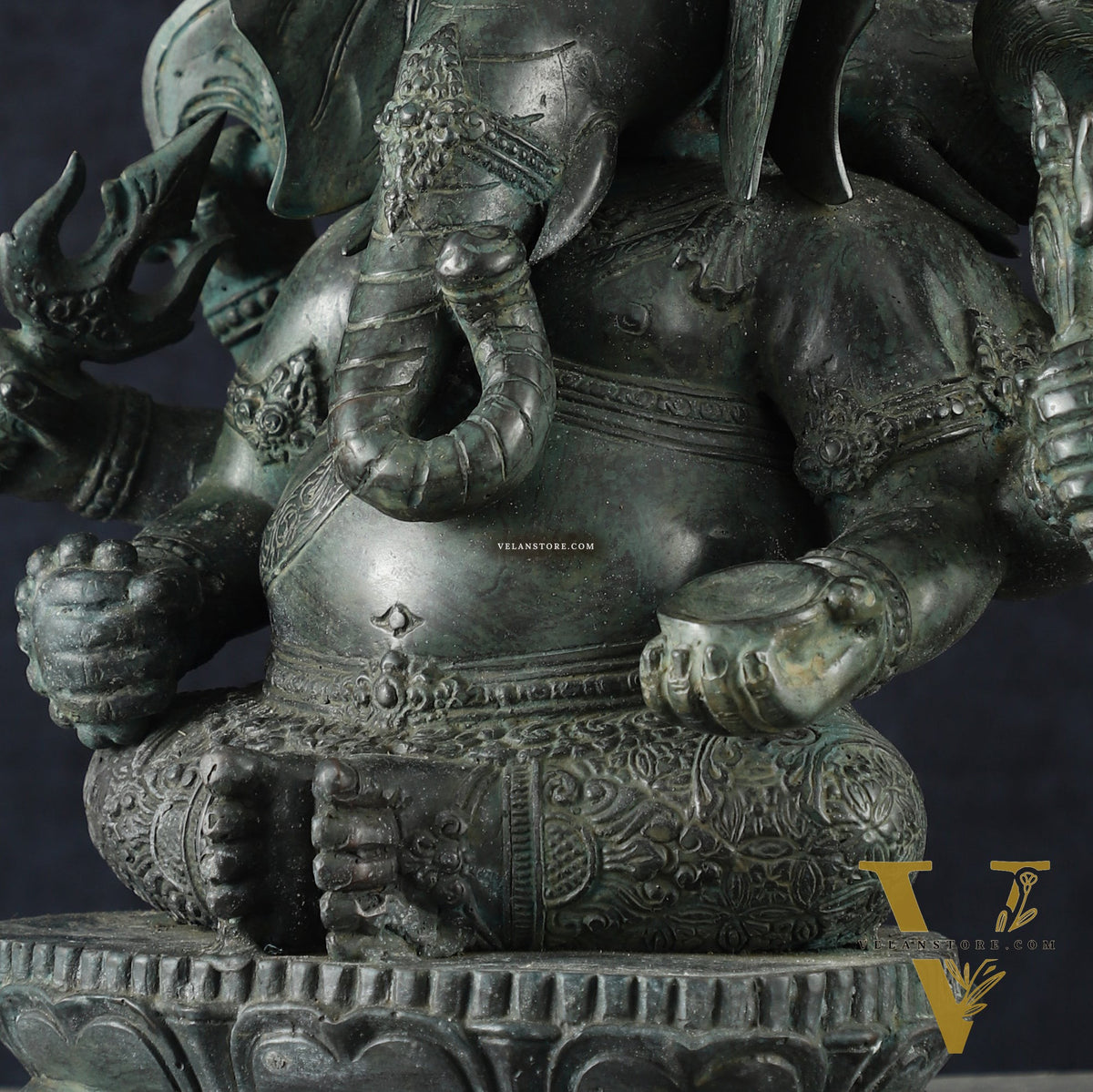 Vintage Balinese Bronze Ganesha Sculpture – Three-Headed, 16" Lost Wax Casting