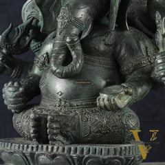 Vintage Balinese Bronze Ganesha Sculpture – Three-Headed, 16" Lost Wax Casting