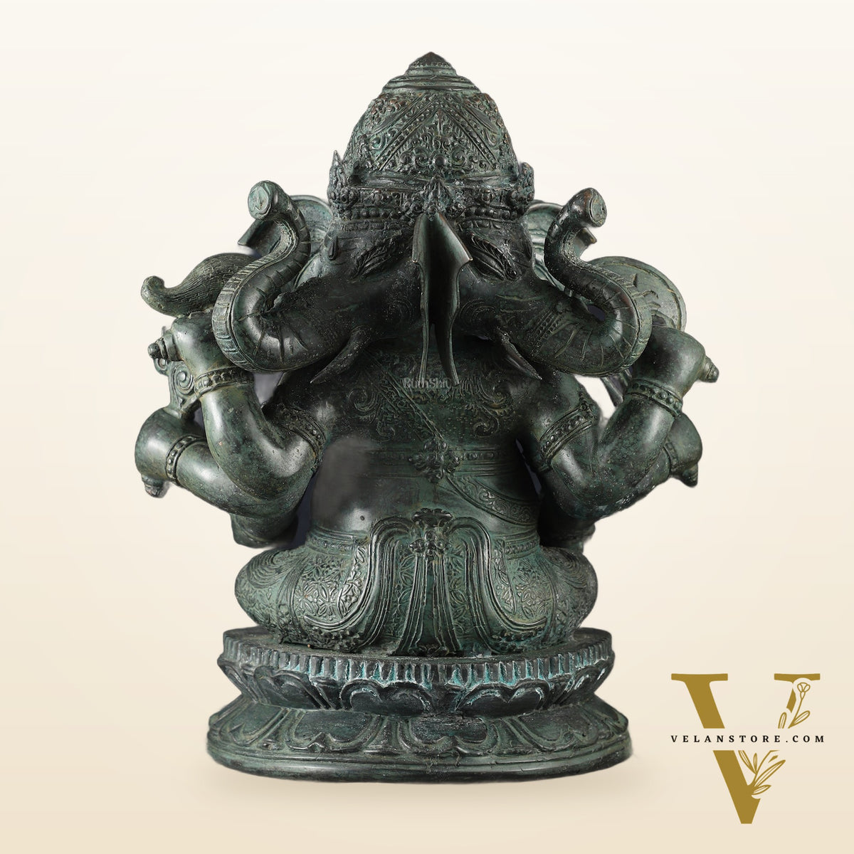 Vintage Balinese Bronze Ganesha Sculpture – Three-Headed, 16" Lost Wax Casting