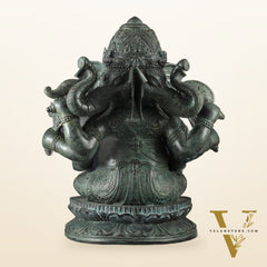 Vintage Balinese Bronze Ganesha Sculpture – Three-Headed, 16" Lost Wax Casting