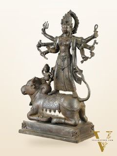 Vintage Balinese Bronze  Mahishasura Mardini Durga Statue - 22.5" H | Lost Wax Casting