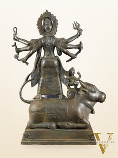 Vintage Balinese Bronze  Mahishasura Mardini Durga Statue - 22.5" H | Lost Wax Casting