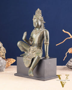 Vintage Balinese Bronze Seated Goddess Parvati Sculpture 14"