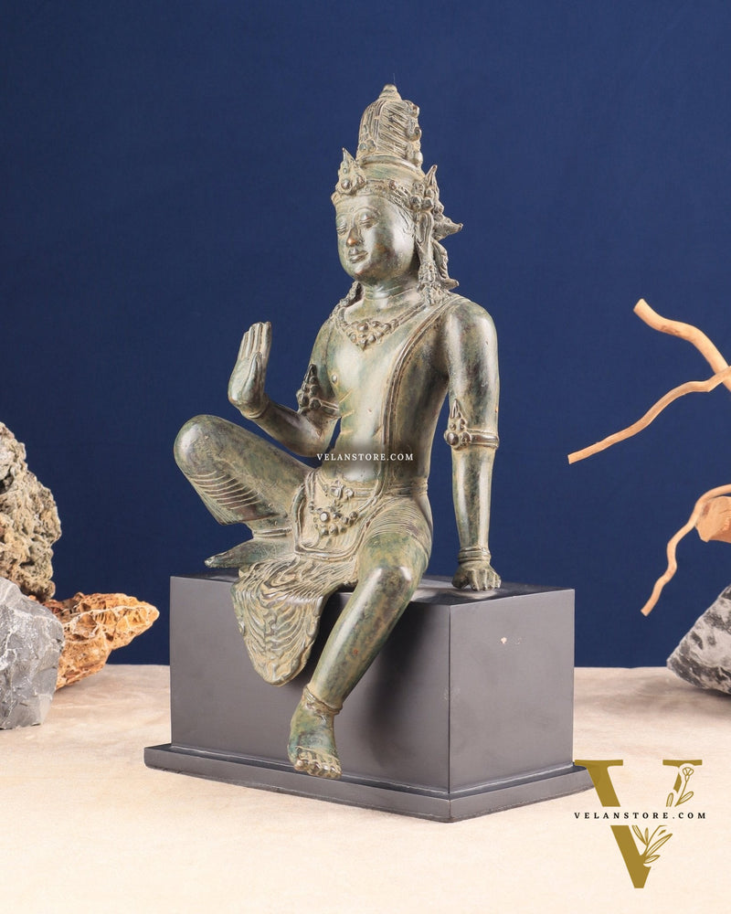 Vintage Balinese Bronze Seated Goddess Parvati Sculpture 14"