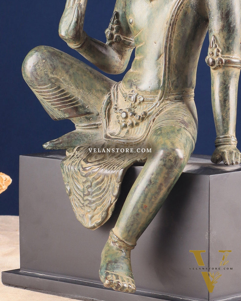 Vintage Balinese Bronze Seated Goddess Parvati Sculpture 14"