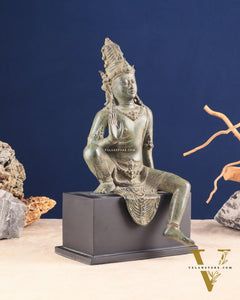Vintage Balinese Bronze Seated Goddess Parvati Sculpture 14"