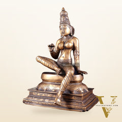 Vintage Bhoga Shakti Brass Devi Uma Parvati Sitting Statue | Burnt Brass Tone | 14” Height