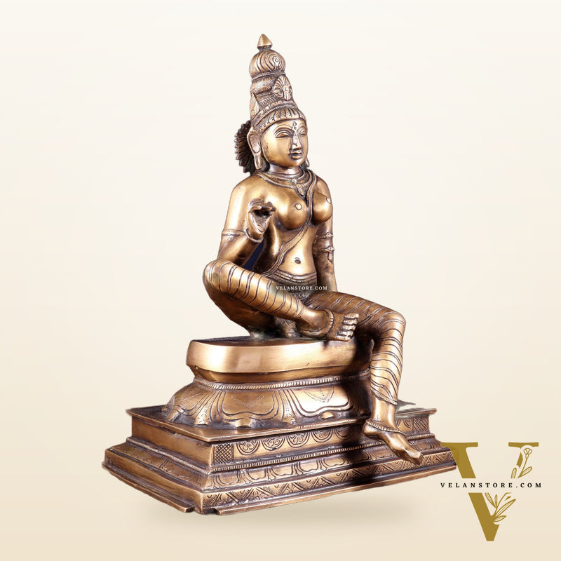 Vintage Bhoga Shakti Brass Devi Uma Parvati Sitting Statue | Burnt Brass Tone | 14” Height