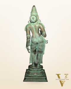 Vintage Bhoga Shakti Brass Standing Parvati Statue – Green Patina Finish (38 Inches, 30 Kg)