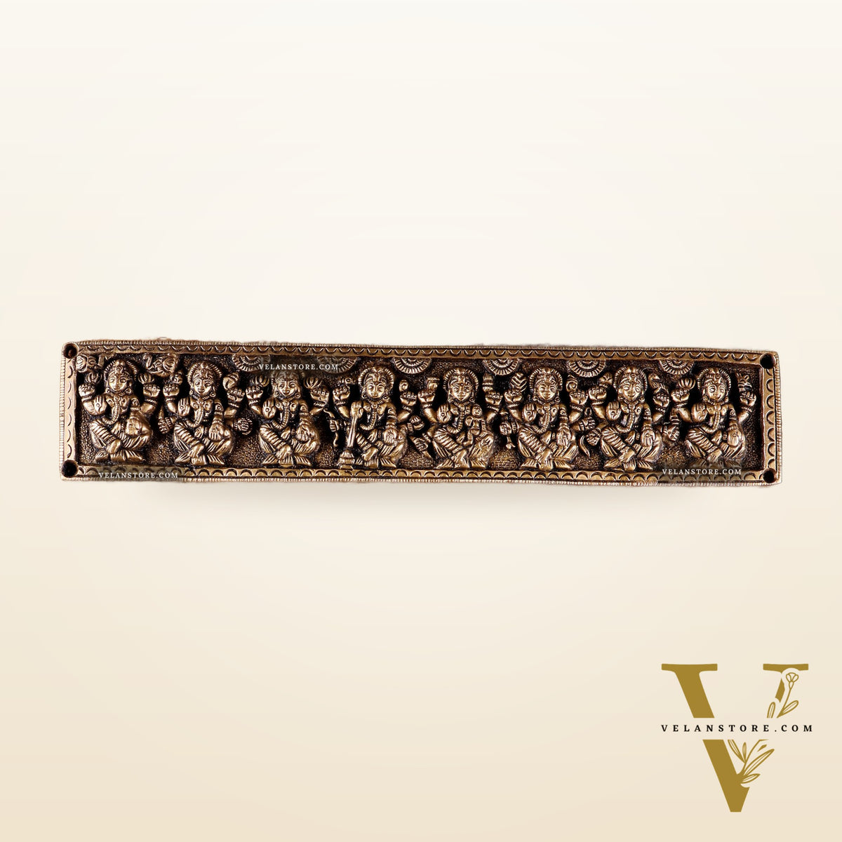 Vintage Brass Ashtalakshmi Wall Panel 10.8 inch wide