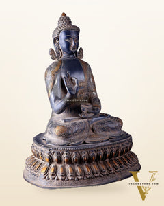 Vintage Brass Buddha Statue with Sand Finish – 16.5”