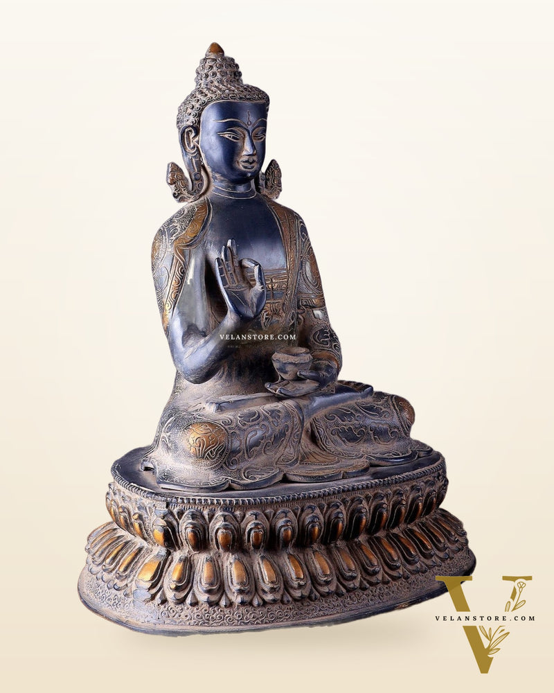 Vintage Brass Buddha Statue with Sand Finish – 16.5”