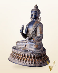 Vintage Brass Buddha Statue with Sand Finish – 16.5”