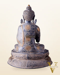 Vintage Brass Buddha Statue with Sand Finish – 16.5”