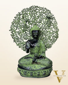 Vintage Brass Buddha with Bodhi Tree Kalpavriksha Statue 30 inch