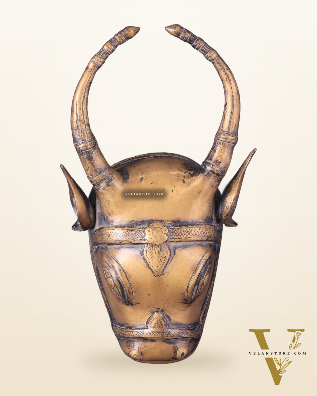 Vintage Brass Cow Head Wall Hanging – Antique Finish 12"