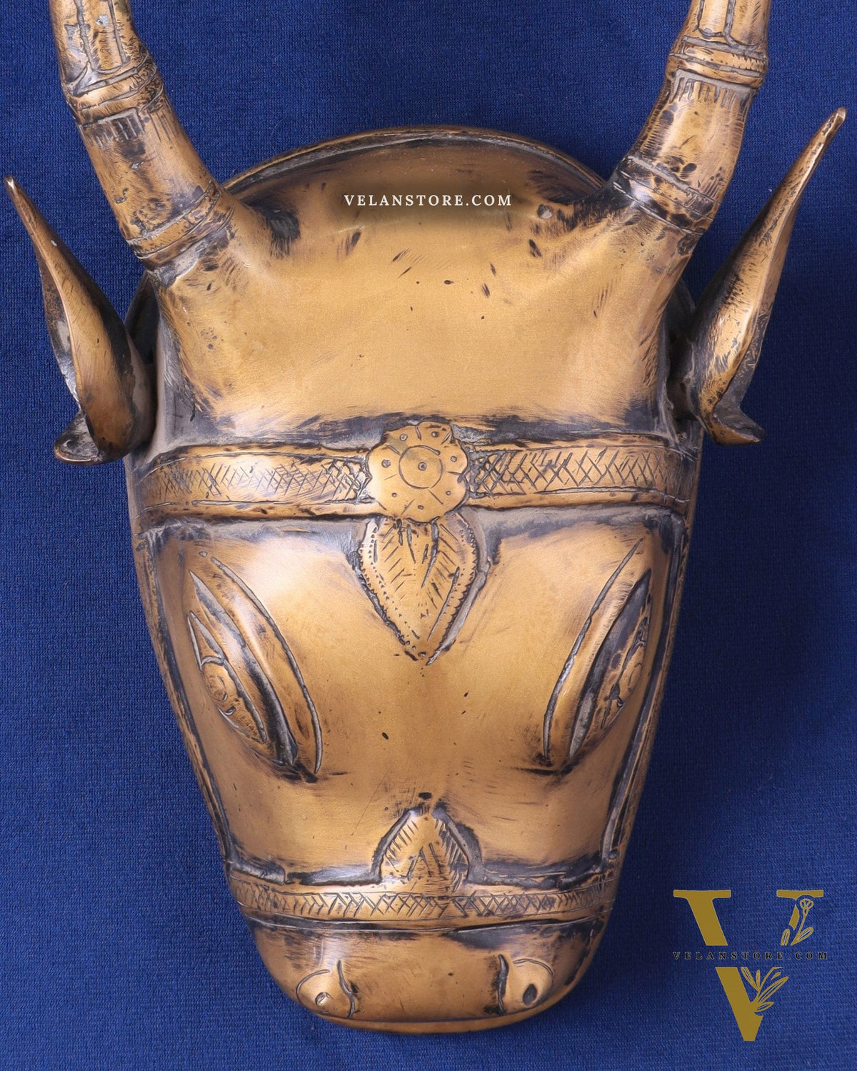 Vintage Brass Cow Head Wall Hanging – Antique Finish 12"