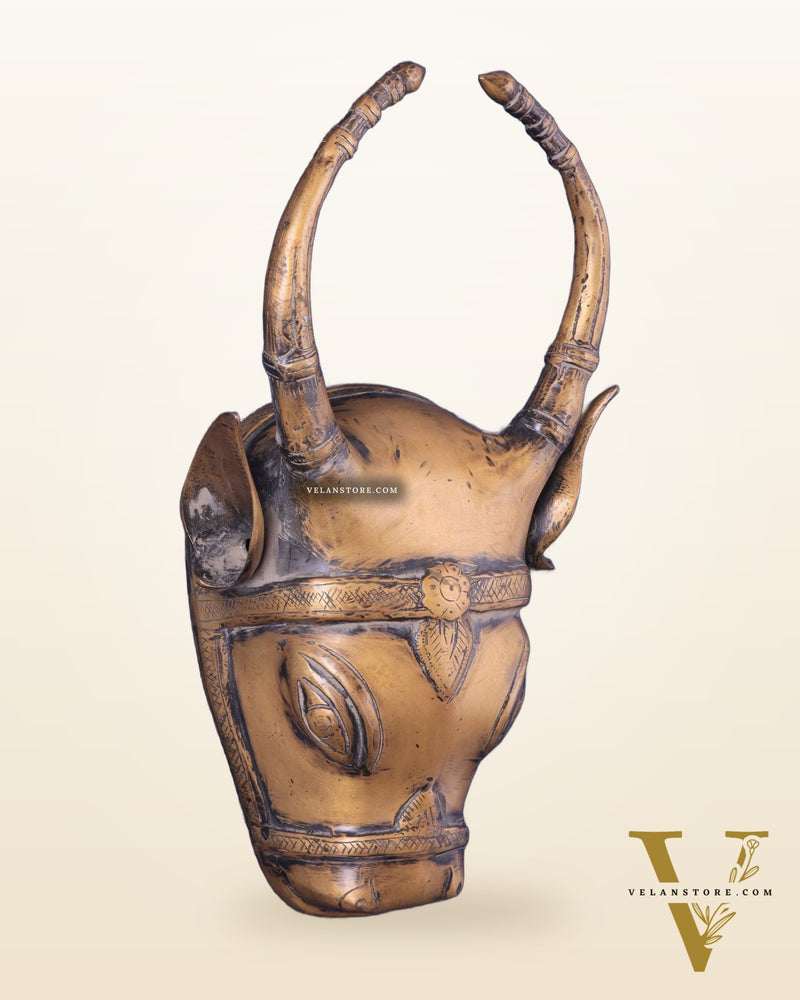 Vintage Brass Cow Head Wall Hanging – Antique Finish 12"