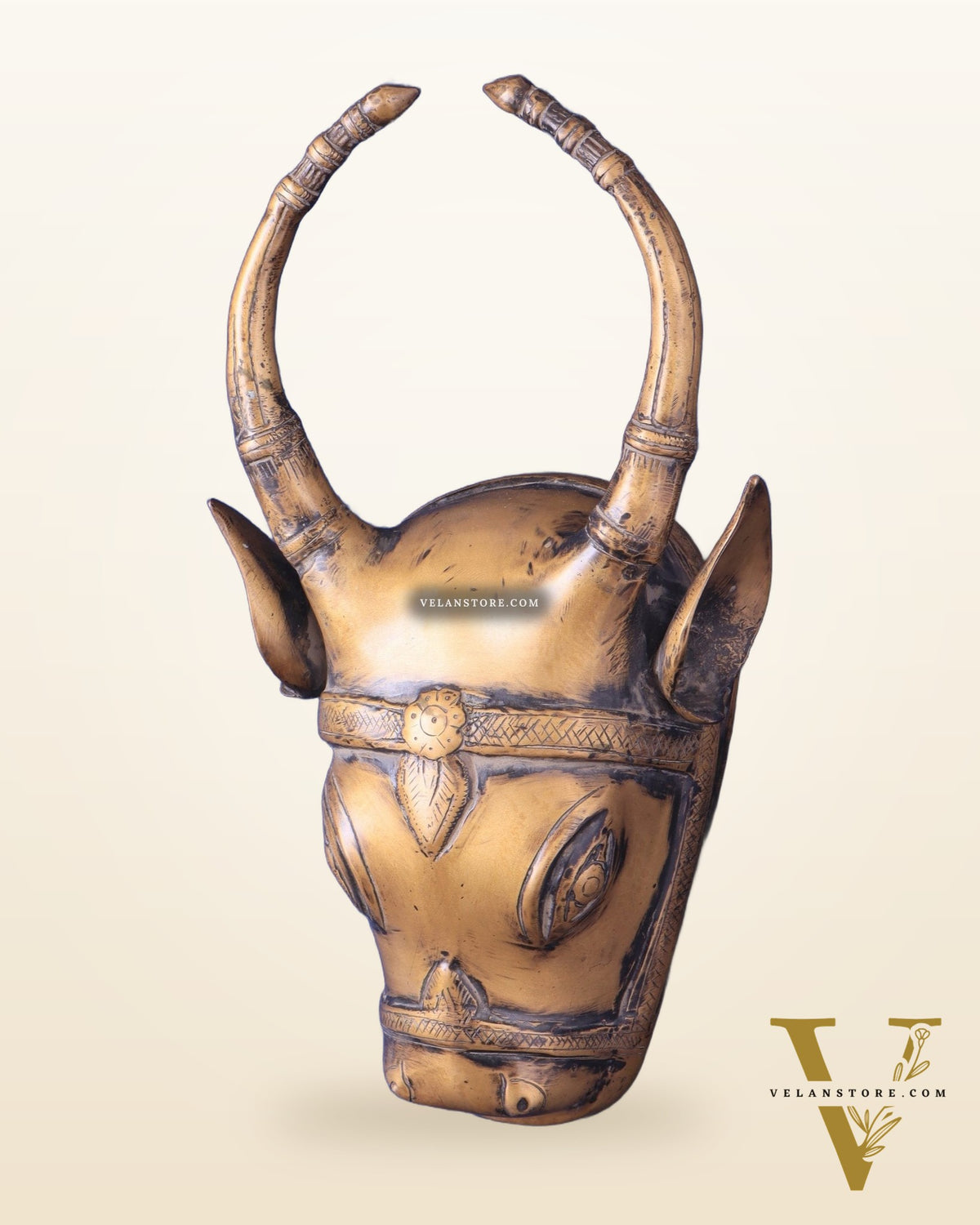 Vintage Brass Cow Head Wall Hanging – Antique Finish 12"