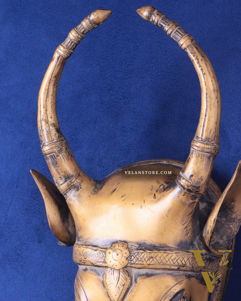 Vintage Brass Cow Head Wall Hanging – Antique Finish 12"