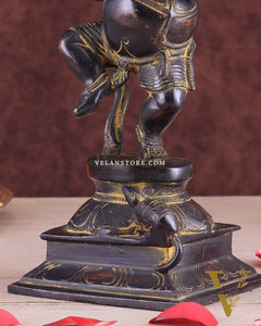 Vintage Brass Dancing Ganesha Statue - Black Sand Finish 9"