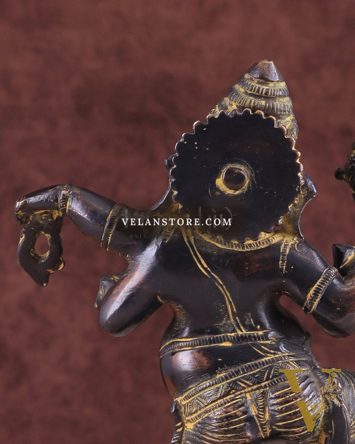 Vintage Brass Dancing Ganesha Statue - Black Sand Finish 9"
