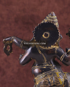 Vintage Brass Dancing Ganesha Statue - Black Sand Finish 9"