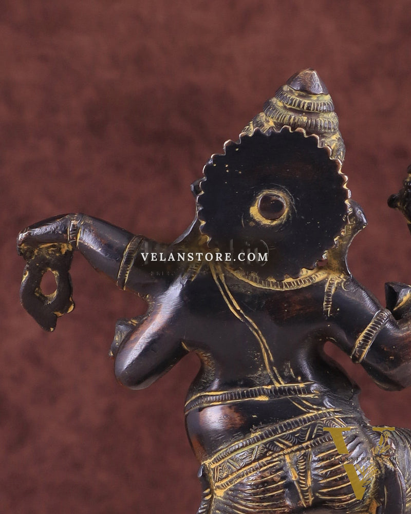Vintage Brass Dancing Ganesha Statue - Black Sand Finish 9"