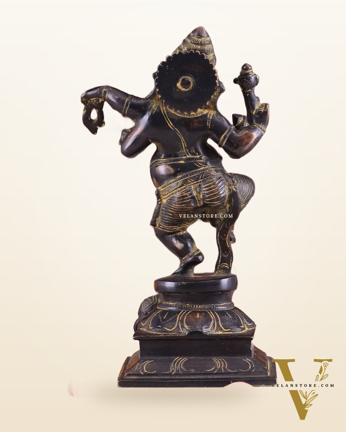 Vintage Brass Dancing Ganesha Statue - Black Sand Finish 9"