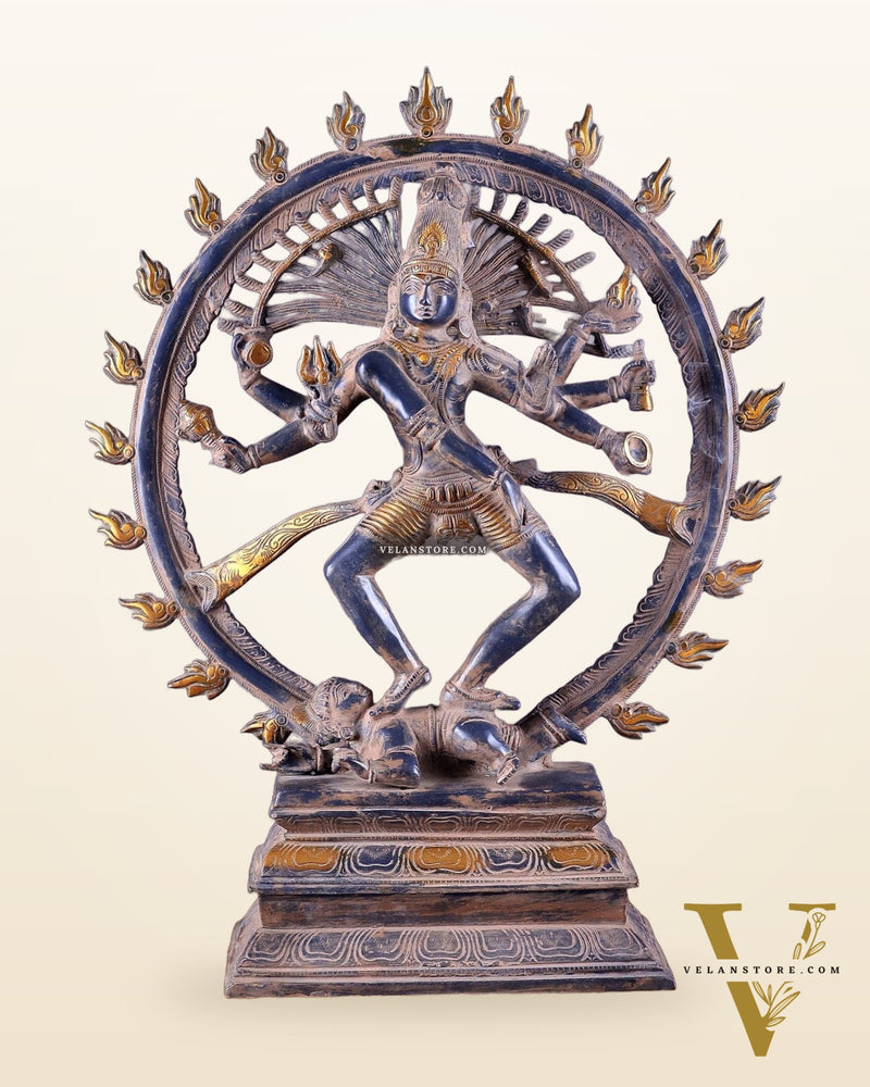 Vintage Brass Dancing Shiva as Nataraja Sculpture – 20" Height, Patina Finish