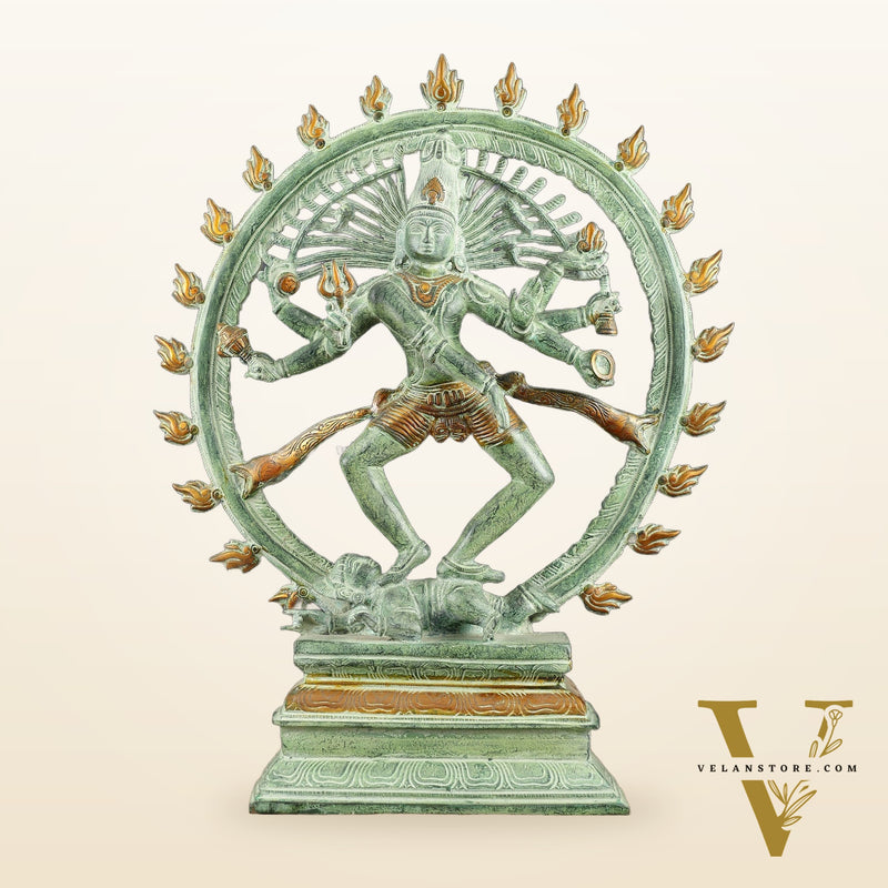Vintage Brass Dancing Shiva as Nataraja Sculpture – 20" Height, Green Patina Finish