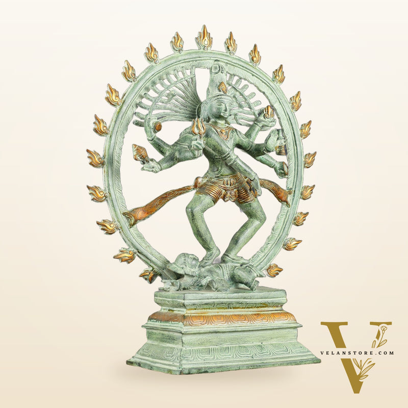 Vintage Brass Dancing Shiva as Nataraja Sculpture – 20" Height, Green Patina Finish