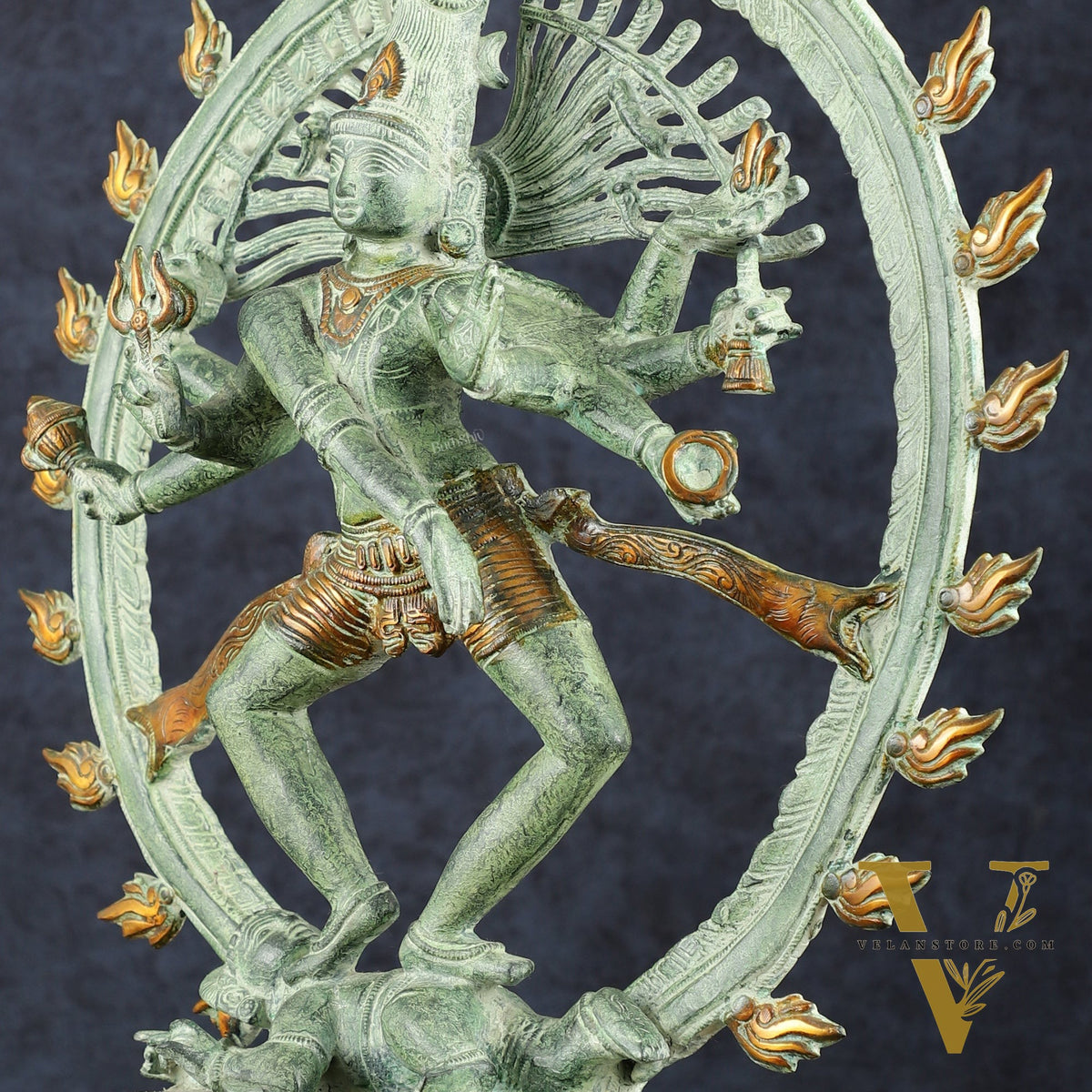 Vintage Brass Dancing Shiva as Nataraja Sculpture – 20" Height, Green Patina Finish