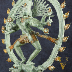 Vintage Brass Dancing Shiva as Nataraja Sculpture – 20" Height, Green Patina Finish