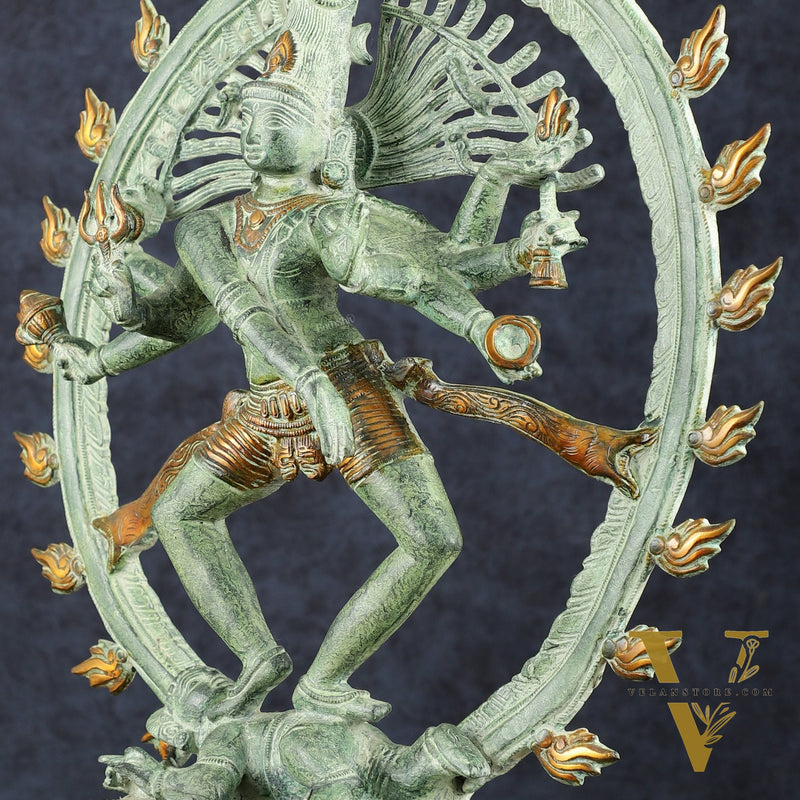 Vintage Brass Dancing Shiva as Nataraja Sculpture – 20" Height, Green Patina Finish