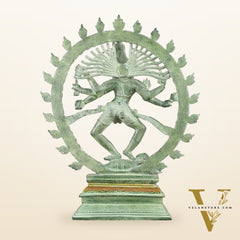 Vintage Brass Dancing Shiva as Nataraja Sculpture – 20" Height, Green Patina Finish