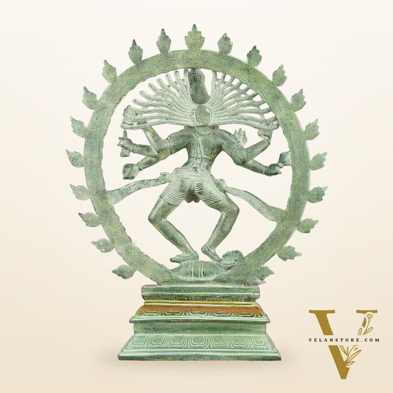 Vintage Brass Dancing Shiva as Nataraja Sculpture – 20" Height, Green Patina Finish