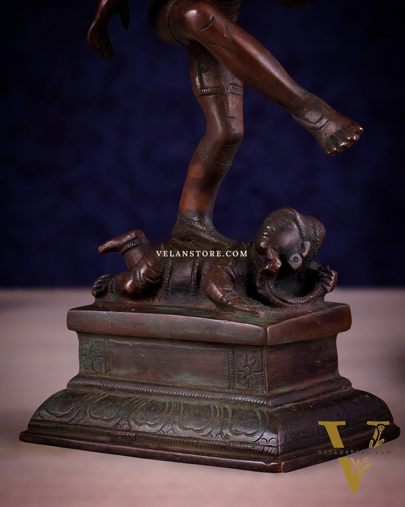 Vintage Brass Dancing Shiva Idol | Unique Pose with Bronze Finish 10"