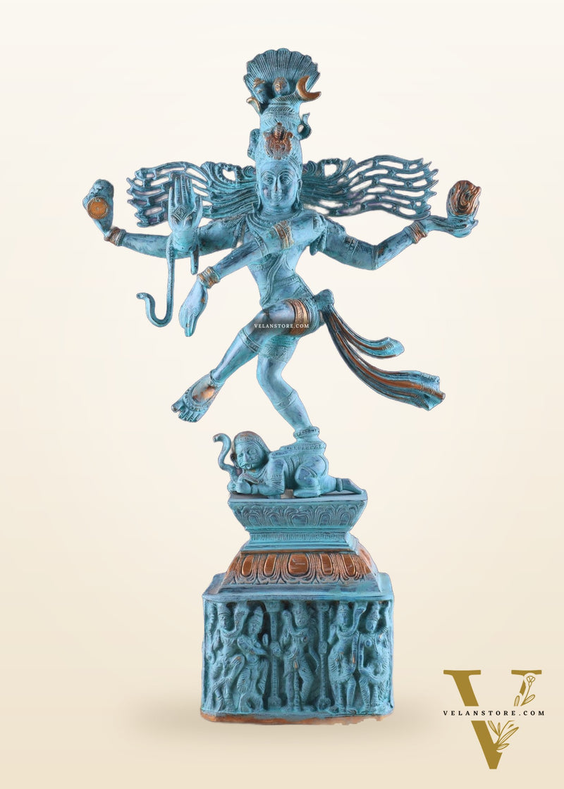 Vintage Brass Dancing Shiva Nataraja Sculpture – 21 Inch Patina Finish
