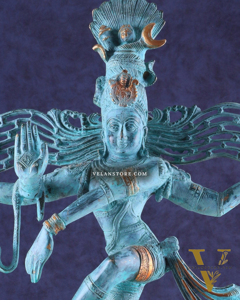 Vintage Brass Dancing Shiva Nataraja Sculpture – 21 Inch Patina Finish
