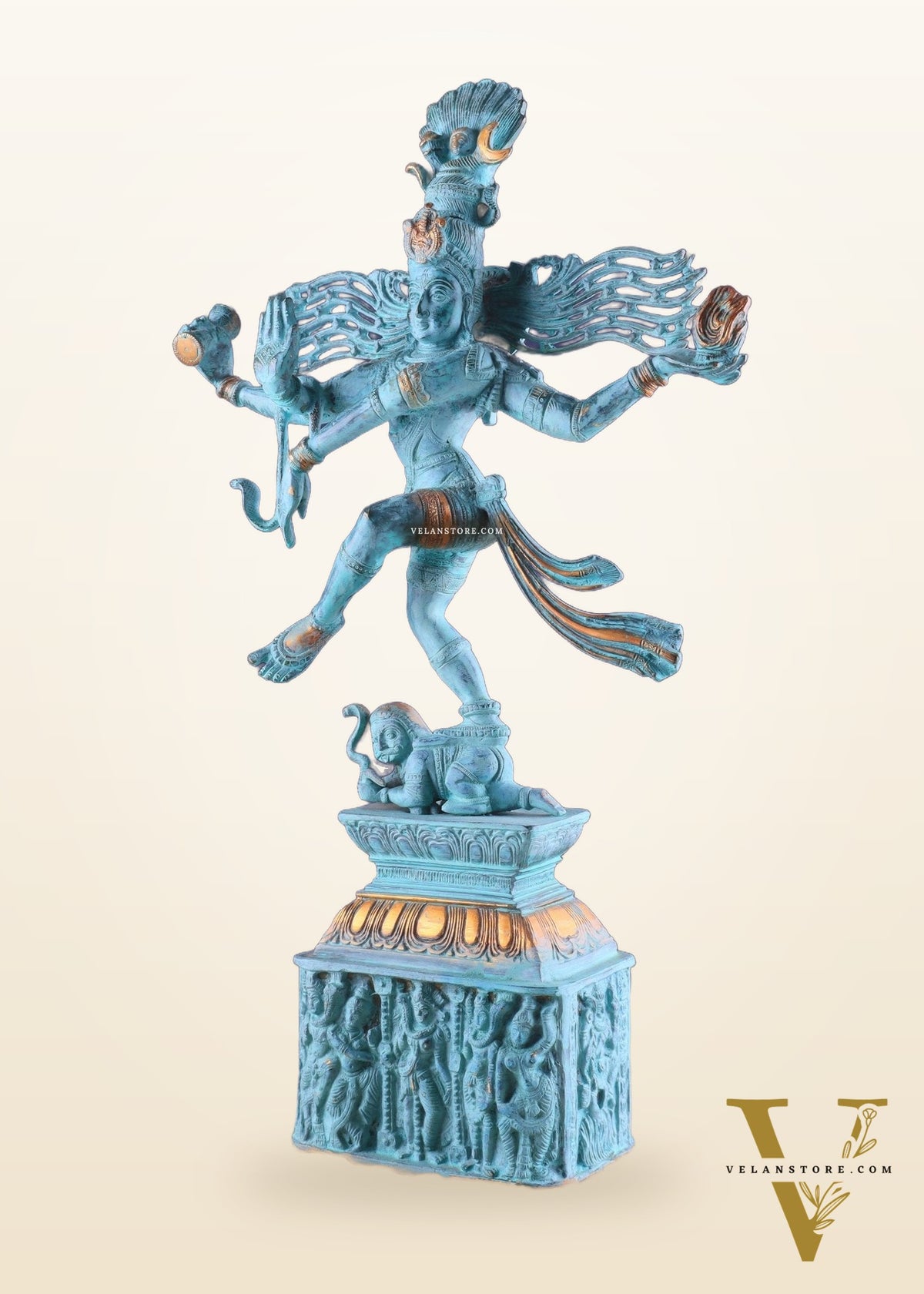 Vintage Brass Dancing Shiva Nataraja Sculpture – 21 Inch Patina Finish