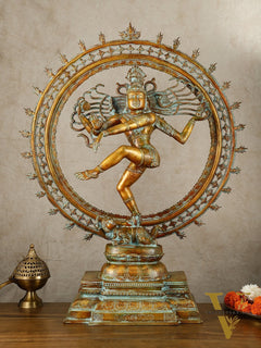 Vintage Brass Dancing Shiva Nataraja Sculpture with Removable Frame | 34" | 32 kg