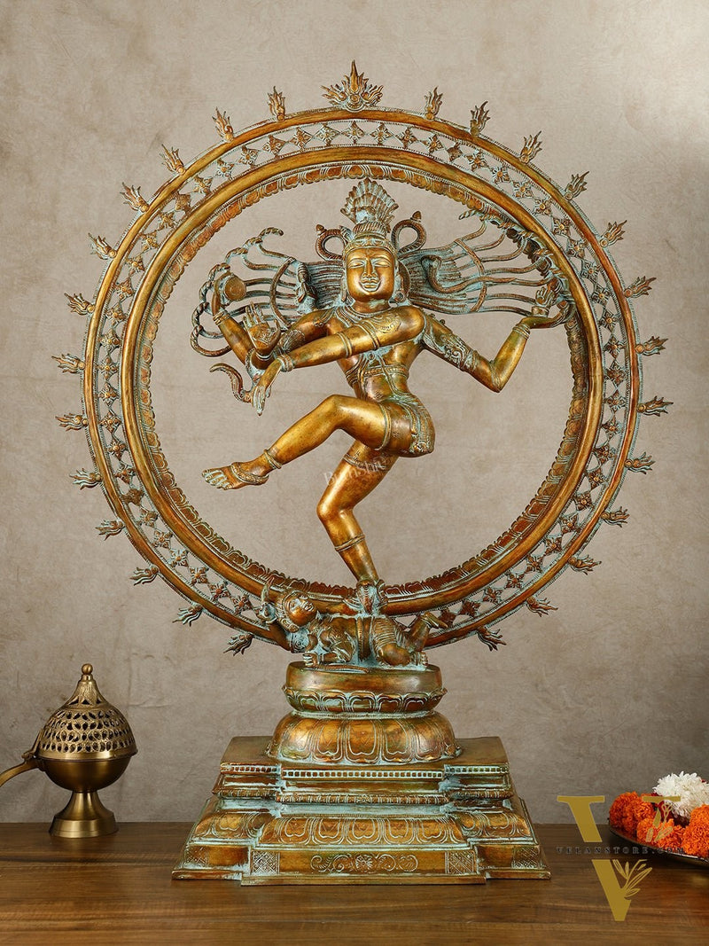 Vintage Brass Dancing Shiva Nataraja Sculpture with Removable Frame | 34" | 32 kg