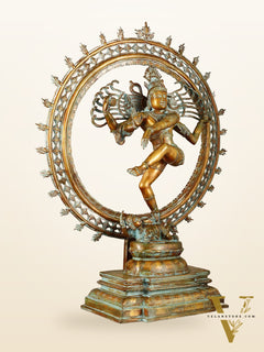 Vintage Brass Dancing Shiva Nataraja Sculpture with Removable Frame | 34" | 32 kg