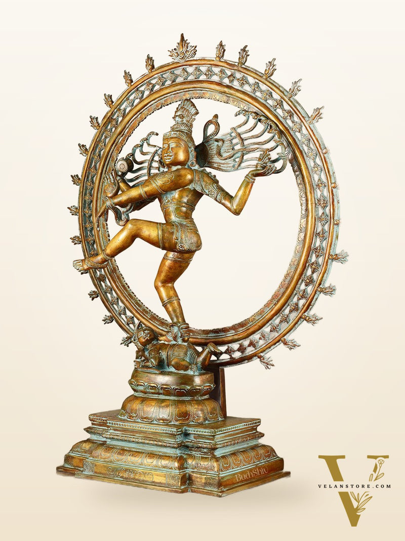 Vintage Brass Dancing Shiva Nataraja Sculpture with Removable Frame | 34" | 32 kg