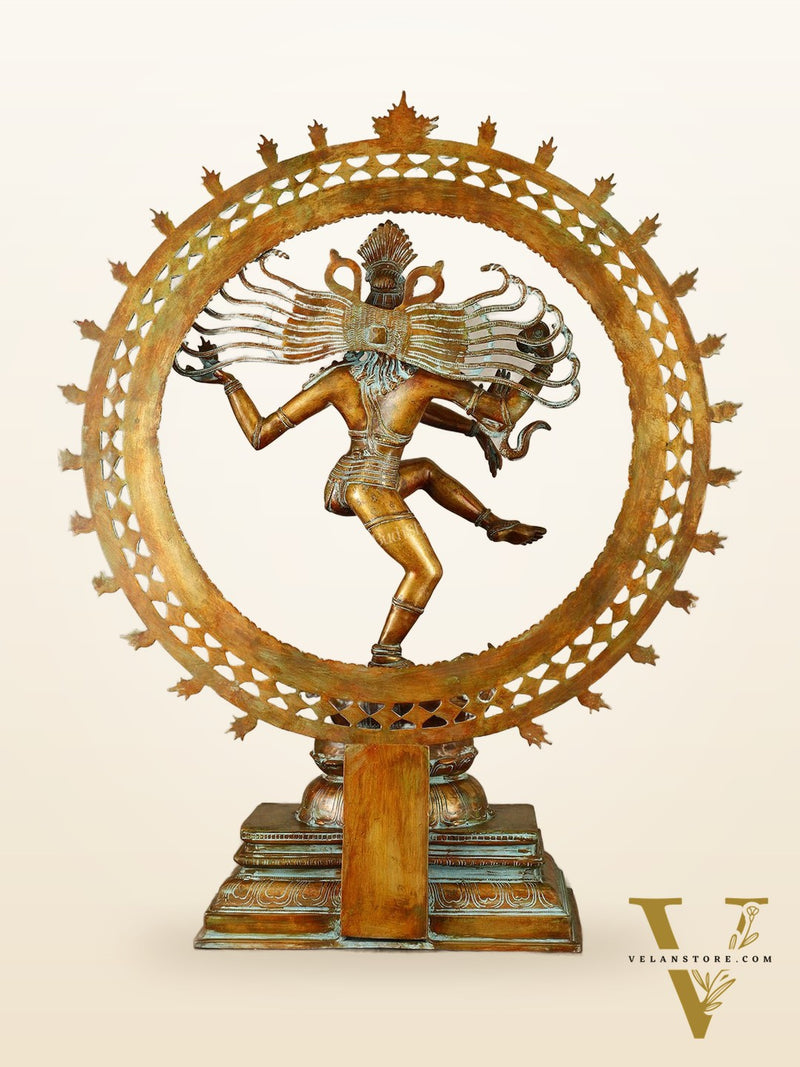 Vintage Brass Dancing Shiva Nataraja Sculpture with Removable Frame | 34" | 32 kg