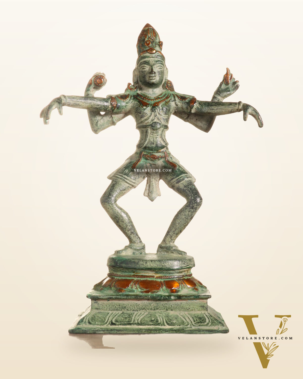Vintage Brass Dancing Shiva Statue – Green Sand Finish | 11.5-Inch