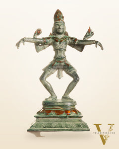 Vintage Brass Dancing Shiva Statue – Green Sand Finish | 11.5-Inch