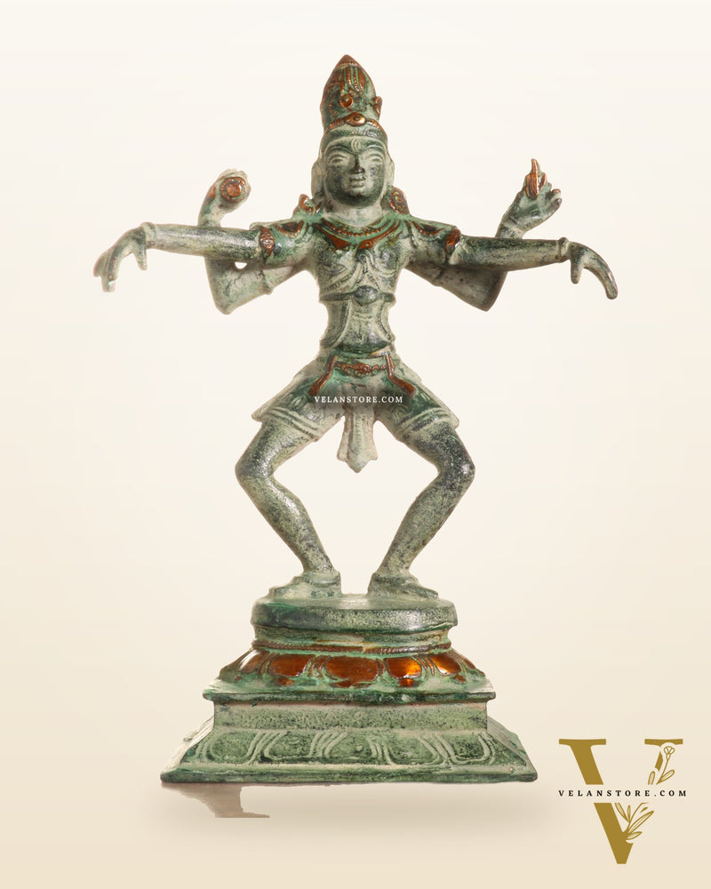 Vintage Brass Dancing Shiva Statue – Green Sand Finish | 11.5-Inch
